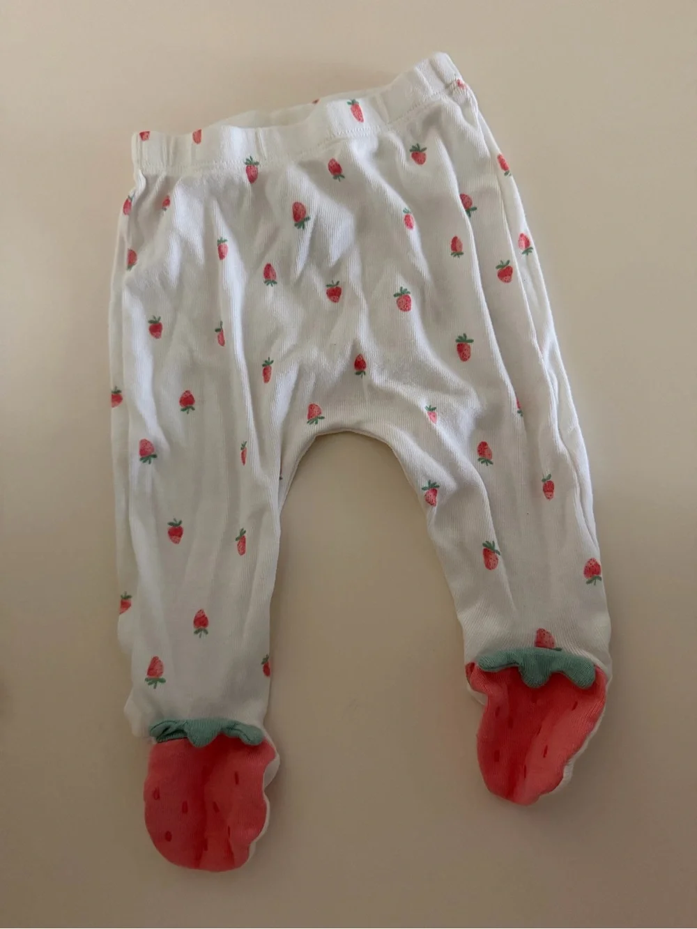 Carter's White Footed Pants with Red Strawberry Print